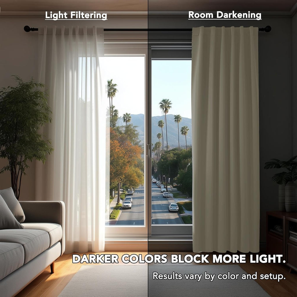Room Darkening Curtains for Sliding Glass Door, Light Beige Light Filtering Thermal Drapes 84 Inches Long, Back Tab