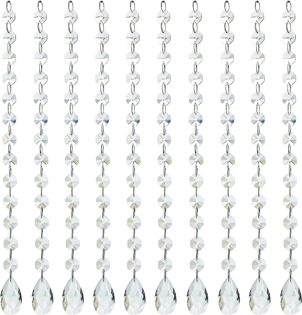 1ft 10pcs Teardrop Crystals Garland, Crystal Chandelier Replacement Pendant - Clear Crystal Teardrop Prisms