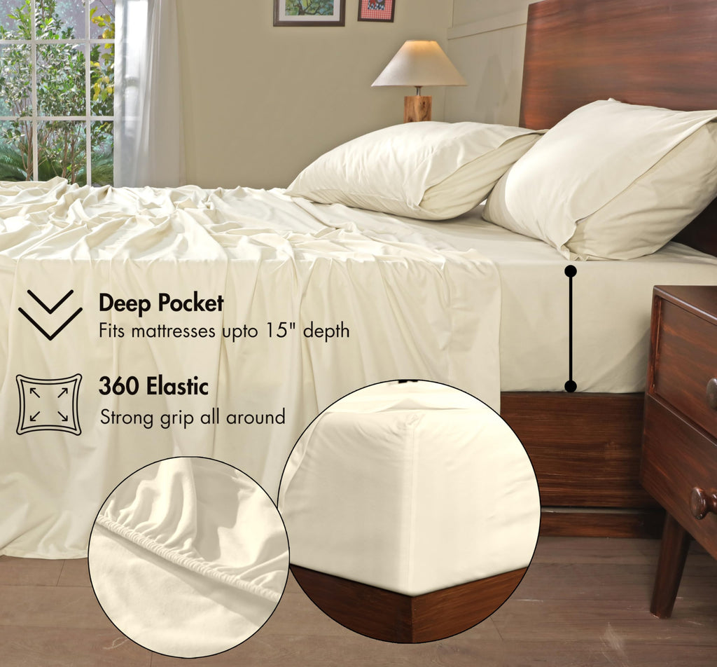 Flannel Sheets Full Size, 4 Pcs Ultra Soft Bed Set, Vanilla Cream