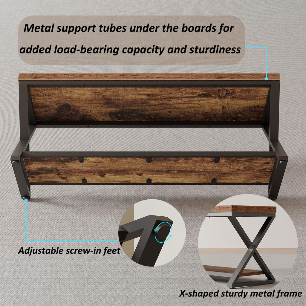 Rustic Entryway Bench with Storage, Rustic Brown Wood and Metal Bench