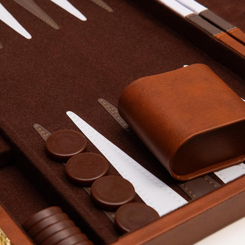 Backgammon Board Game, Deluxe Leather Like Case, Felt Interior, Brown, Classic Backgammon Game, Popular Board Game