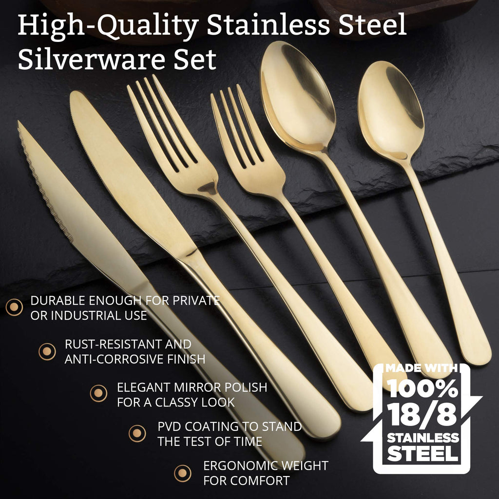 18/8 Stainless Steel Silverware Set for 4 - Complete 24 Piece Flatware Cutlery Set - Elegant and Ergonomic Design