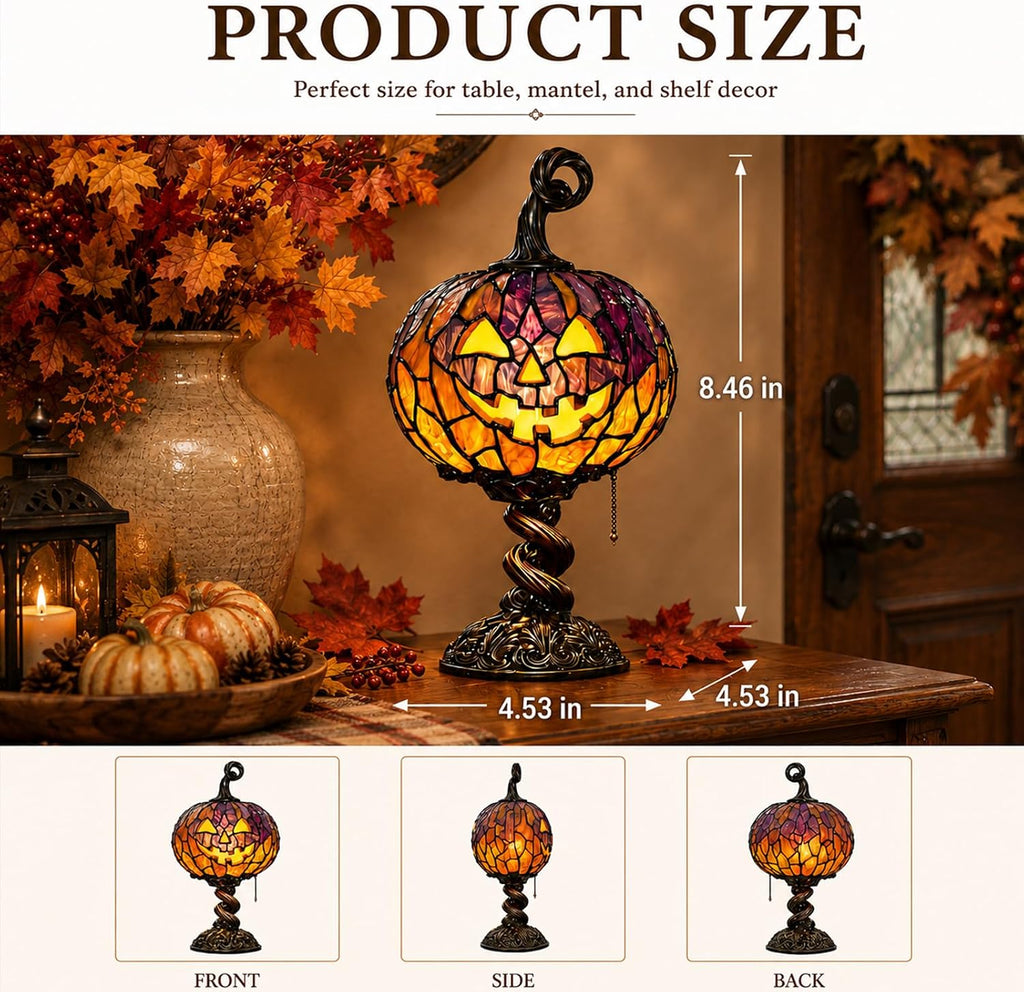 Halloween Stained Glass Pumpkin Lamp, Decorative Table Lamp Decor