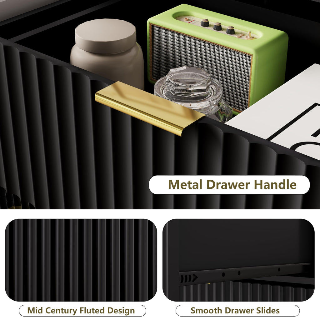 48" W Tall Fluted Dresser with 8 Drawer, Black