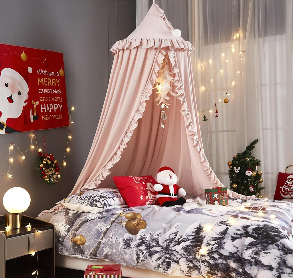 Bed Canopy for Girls,Princess Round Dome Dreamy Mosquito Net Bedding Girls Room Castle Play Tent Hanging House Decor