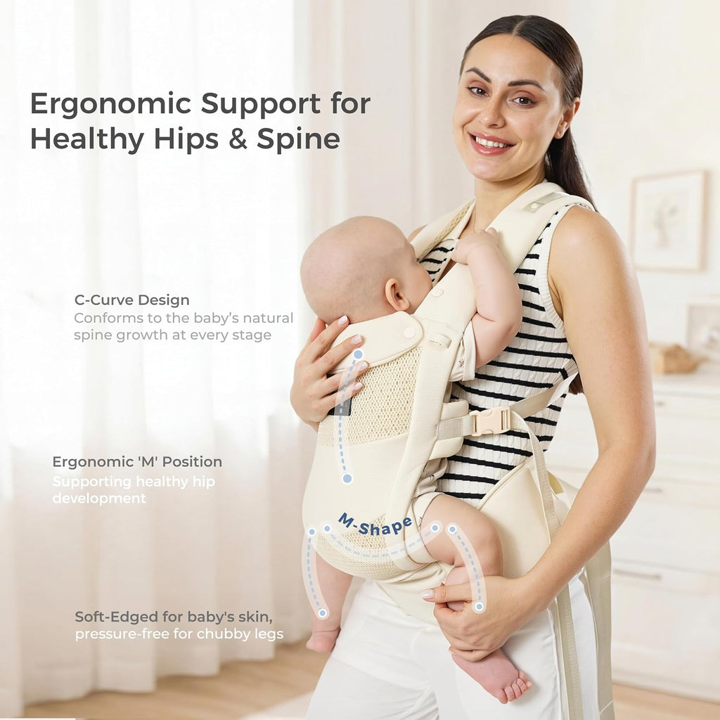 Breeze Baby Carrier, Breathable 3D Air Mesh, Ergonomic Hip-Healthy Baby Carrier with M-Cloud, Plus Size