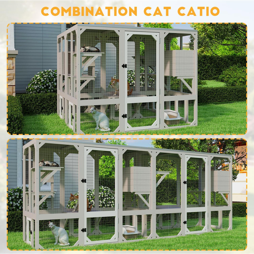 Catio Outdoor Cat Enclosure, Wooden Cat House with 4 Platforms