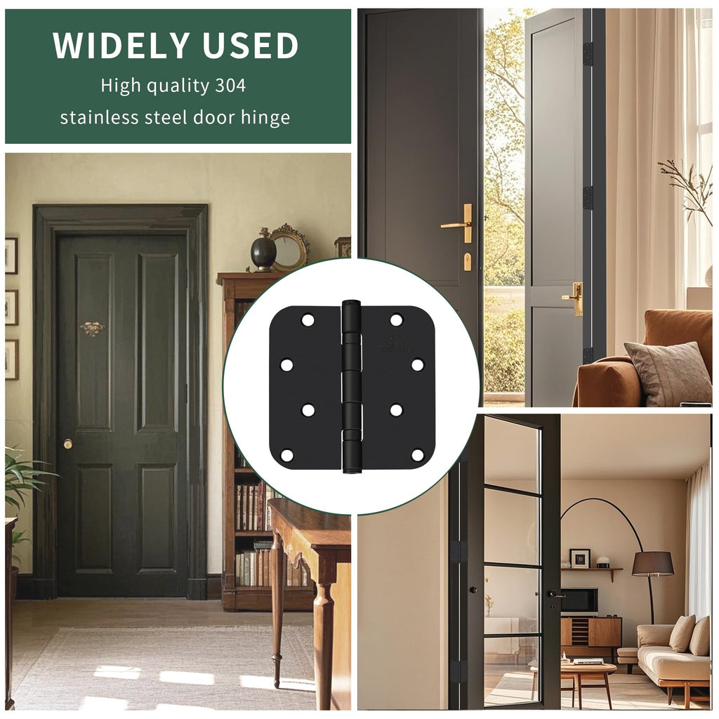 304 Stainless Steel 4 Inch Matte Black Door Hinges 5/8" Radius Corners Interior Hinges 4'' Ball Bearing Door Hinges