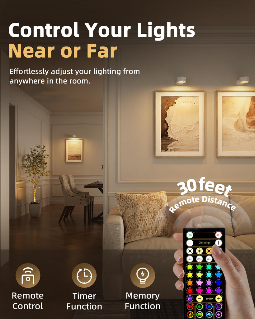 Picture Lights for Wall, 6 Pack Rechargeable Magnetic with Remote (White)