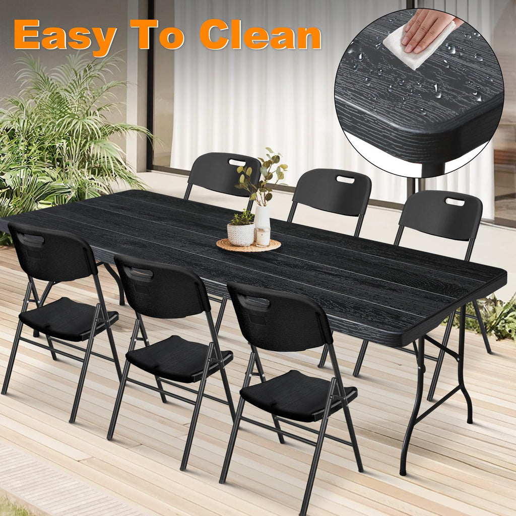 6ft Folding Table, Portable Heavy Duty Plastic Fold-in-Half Utility Table for Indoor/Outdoor Use, Dining, Camping