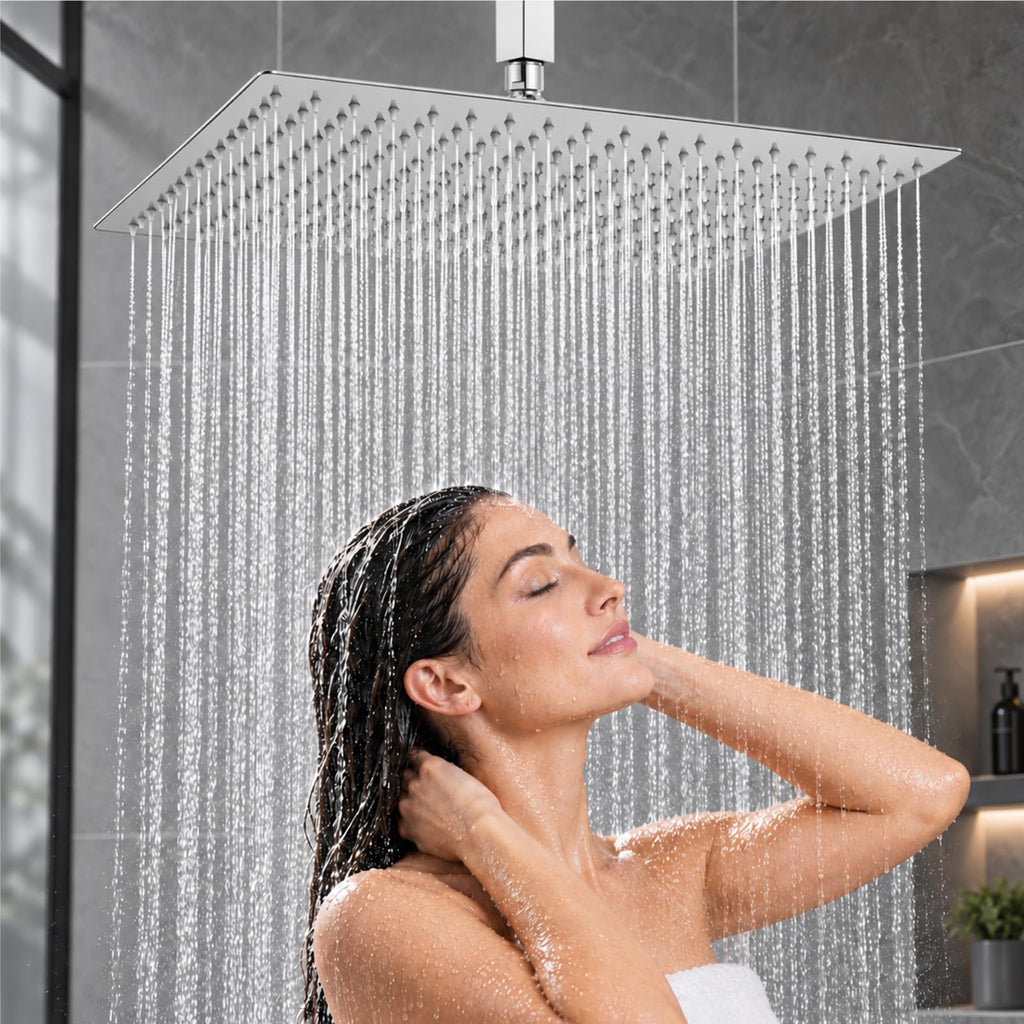 Square Rain Shower Head,High Pressure,Polish Chrome 16 Inch