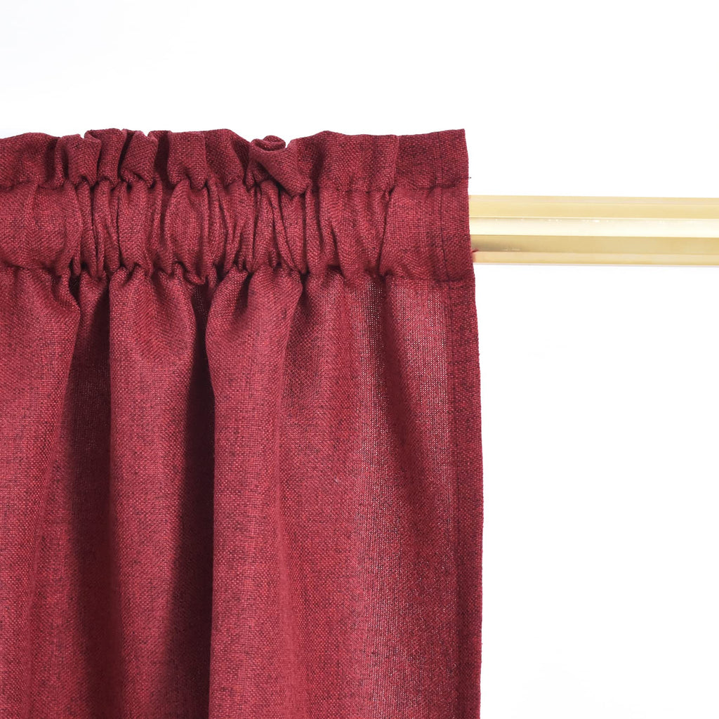 Red Tier Linen Textured Kitchen Window Curtains - 36 Inch Burgundy Cafe Curtains - Privacy Panels for Sink, Bathroom