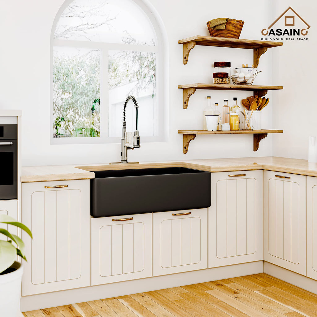 30-inch Kitchen Sink Black, Farmhouse Sink Fireclay Apron -Front Farmhouse Deep Single Bowl, Farmhouse Sink with