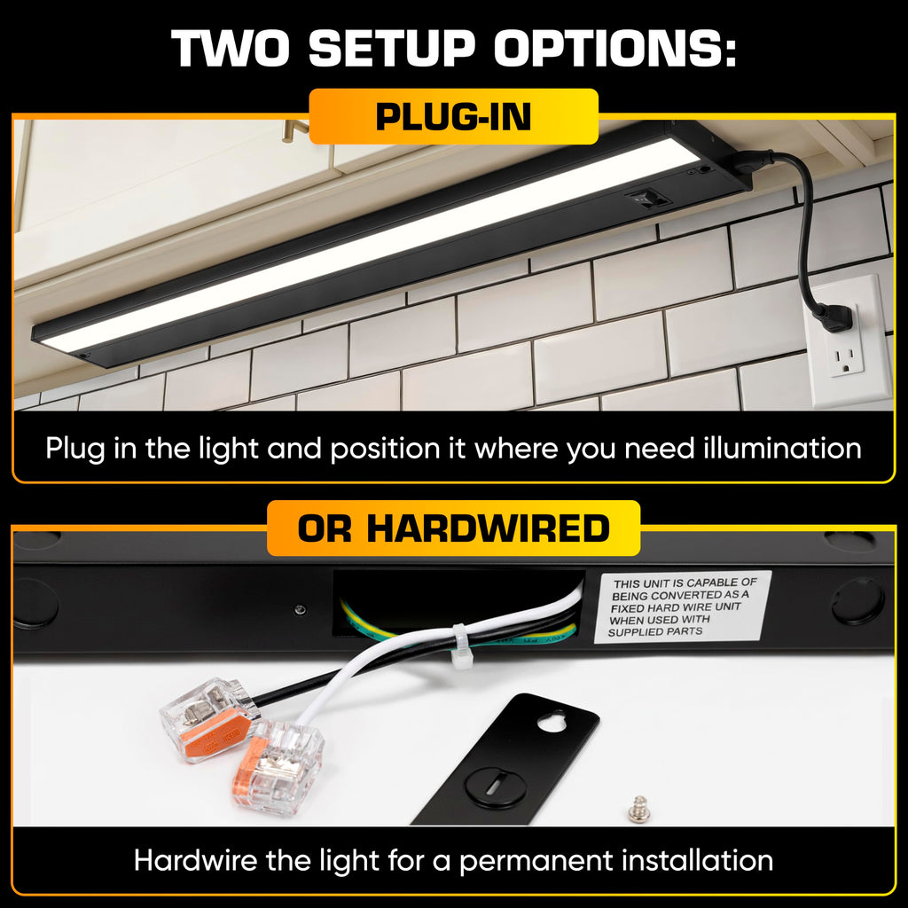 LED Under Cabinet Lighting Hardwired - 3CCT 32 Inch Black Finish - Undercabinet Lights - Linkable Undercounter