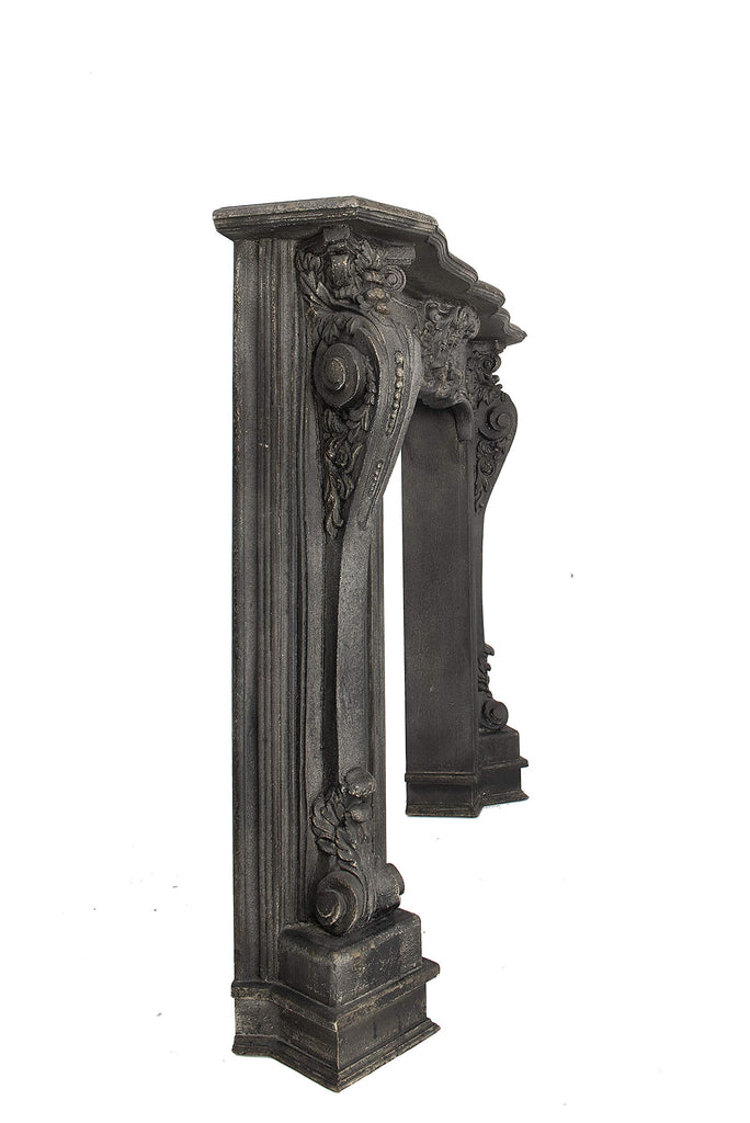 Ornate Decorative Fireplace Mantel, Distressed Black