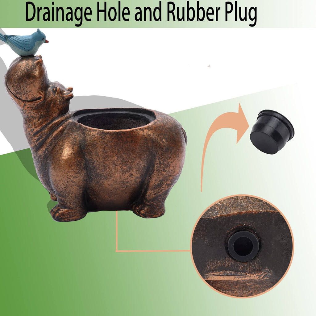 LuxenHome Succulent Plant Pots, Indoor Outdoor Planters with Drainage Hole and Rubber Plug, Distressed Bronze Finish