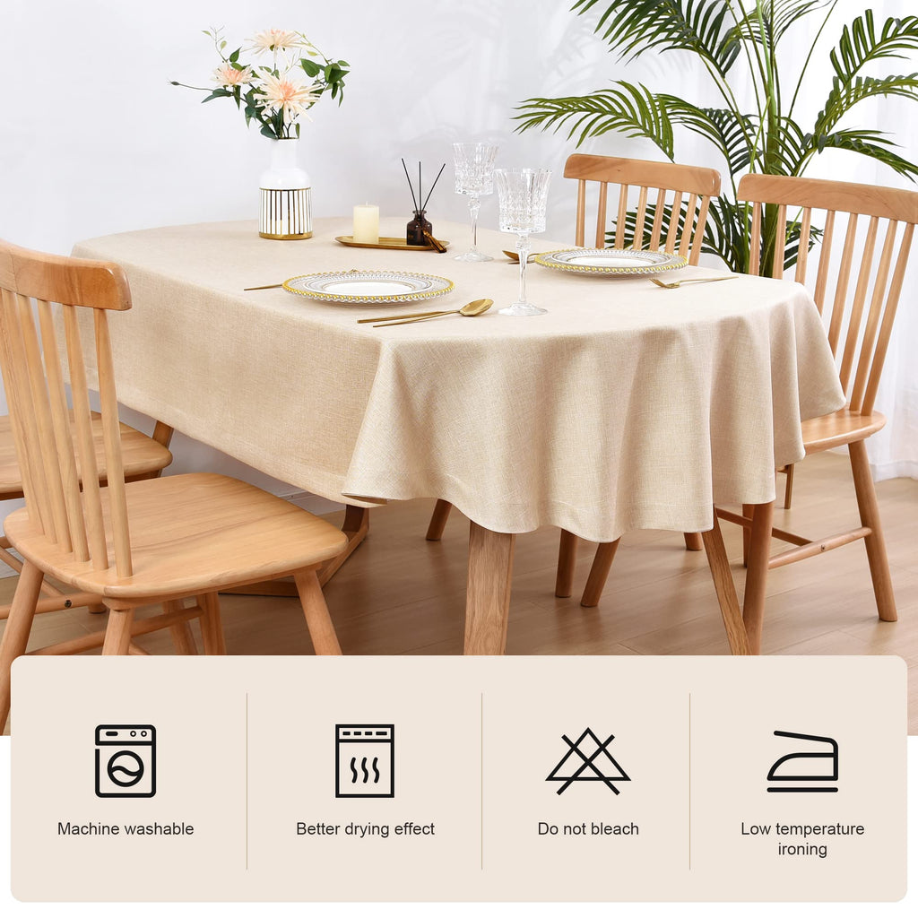 Polyester Oval Tablecloth Heavy Duty Wrinkle Resistant Fabric Table Cloths 60 x 102 Inch Beige Farmhouse Rustic Table