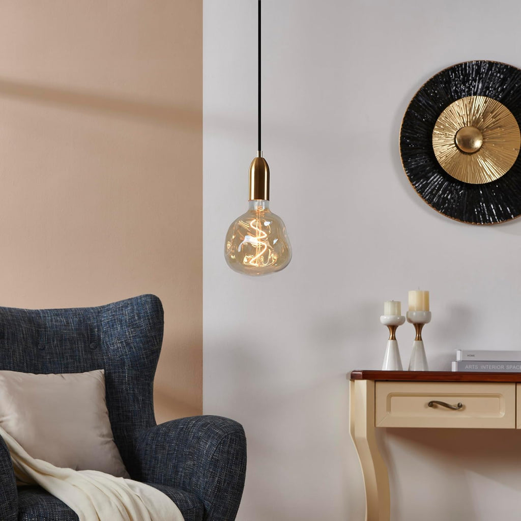 5W Oversized Irregular LED Light Bulb, 5-Inch (G125) Decorative Amber Glass Bulb, Flexible Spiral Filament, 2200K
