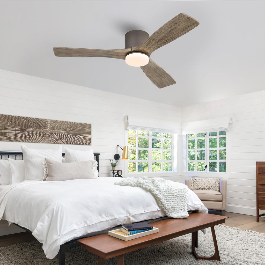 48" Ceiling Fan with Light - Low Profile Flush Mount Ceiling Fan, Dimmable Light, 6-Speed DC Motor Remote Control, 3
