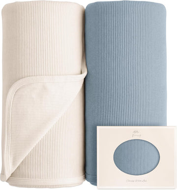 2 Pack Ribbed Knit Swaddle Blankets for Baby Boys & Girls, 33"x42"