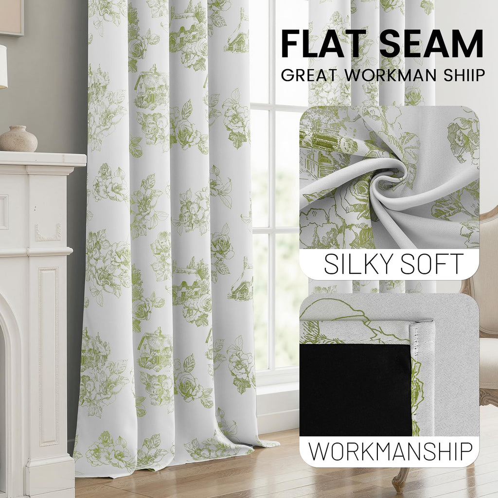 100% Blackout Curtains Green Curtains Floral 63 Inch