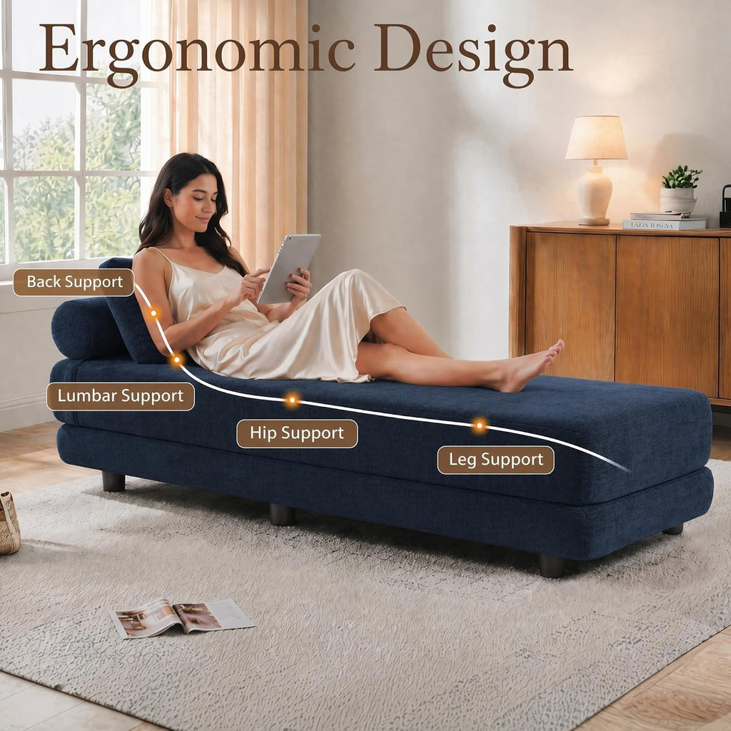 80-Inch Inch Upholstered Daybed, Chaise Lounge Chair Indoor , Navy