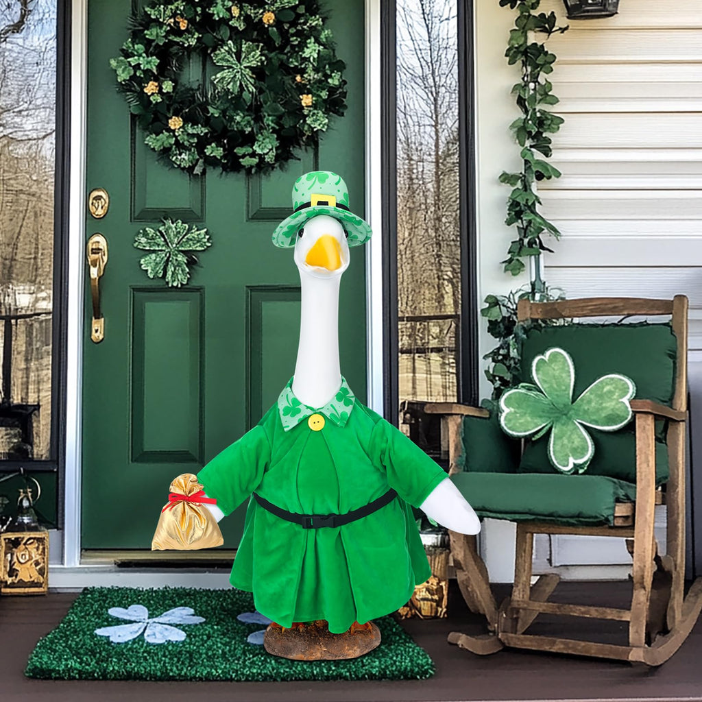 St. Patrick's Day Goose Outfit Porch Goose Clothes for 23" Lawn Outdoor Garden Yard Patio Statue St. Patrick's Day