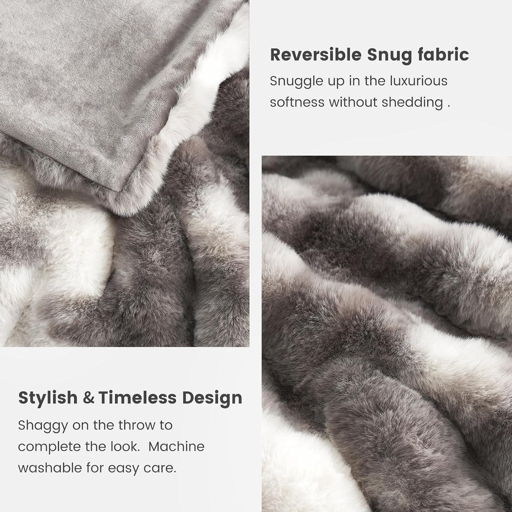 Faux Fur Throw Blanket for Bed King Size, Fuzzy Soft Plush Thick Bubble Blanket for Sofa Bedroom Living Room, 90 * 90