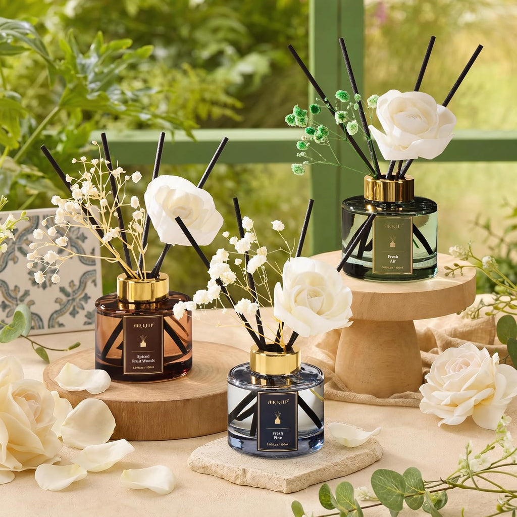 Flower Reed Diffuser Set, Spiced Fruit Diffuser Set, 5.07 Fl.oz (150ml), Home Fragrance, Bathroom, Bedroom & Home