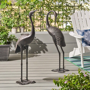 Rust-Proof Aluminum Crane Garden Statues (Set of 2) - Dark Bronze Outdoor Bird Decor, Handcrafted Metal Art , Yard