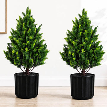 24inch 2Pack Topiary Artificial Trees for Outdoors Faux Cedar Trees UV-Resistant Artificial Shrub with Pot Suitable