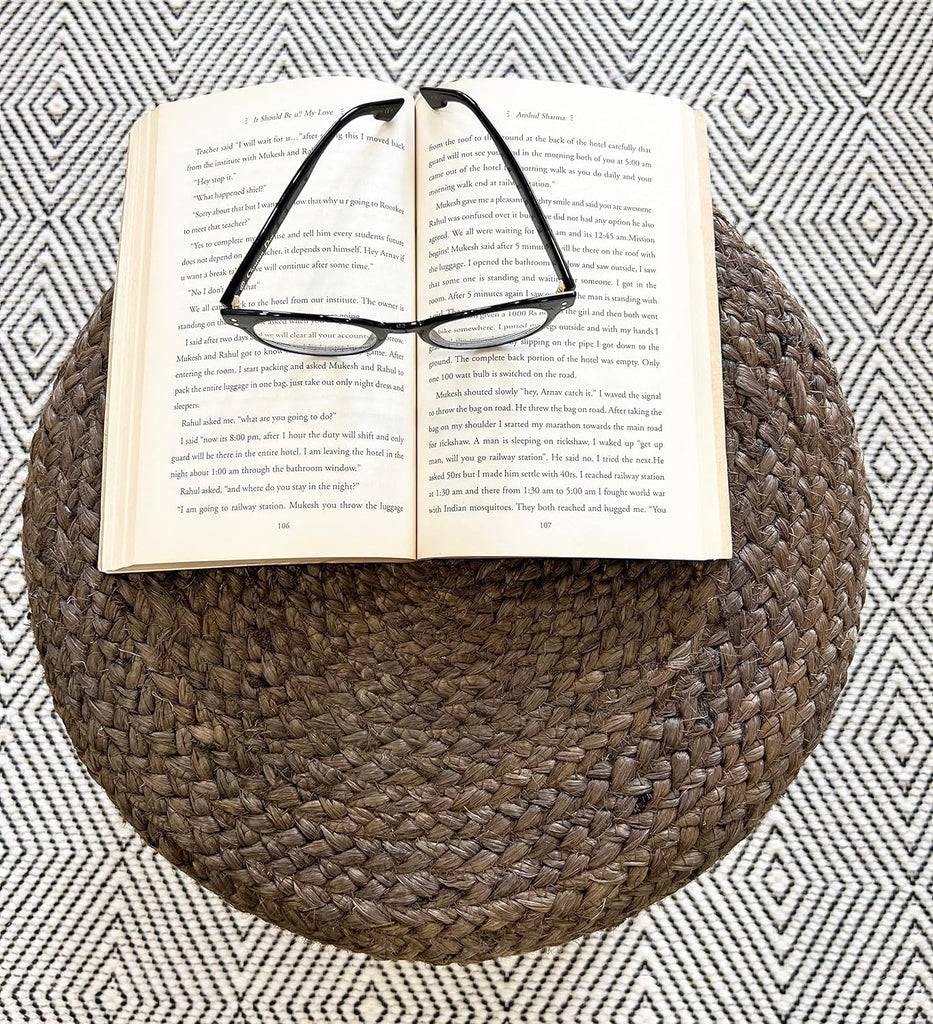 Pouf Ottoman 100% Jute Pouffe Natural Brown (18"x18"x12") | Hand Knitted Traditional Cord Boho Ottoman Jute Braided