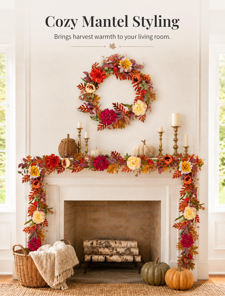 6Ft Fall Garland for Mantle: Fall Decor Thanksgiving