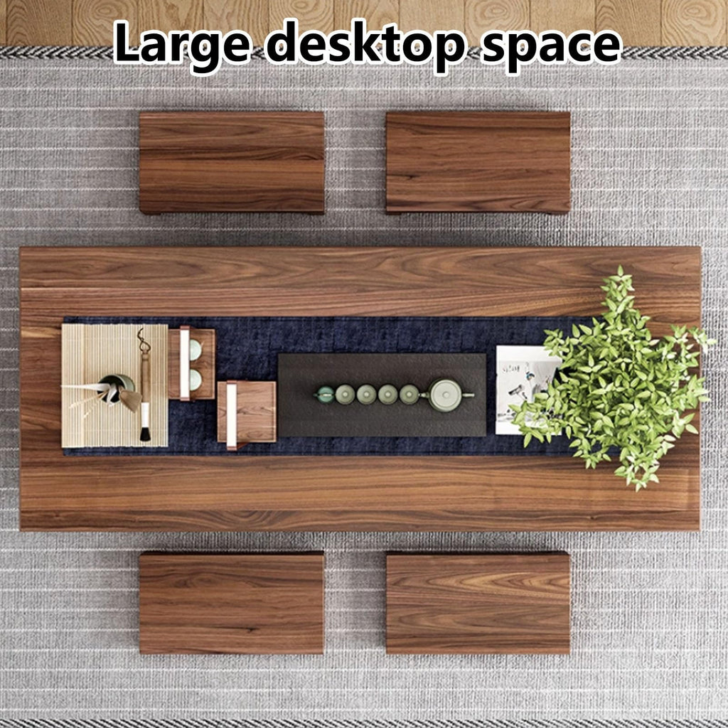 Japanese Floor Table, Low Japanese Dining Table for Floor Sitting with 4 Stools, Solid Wood Chabudai Tatami Coffee