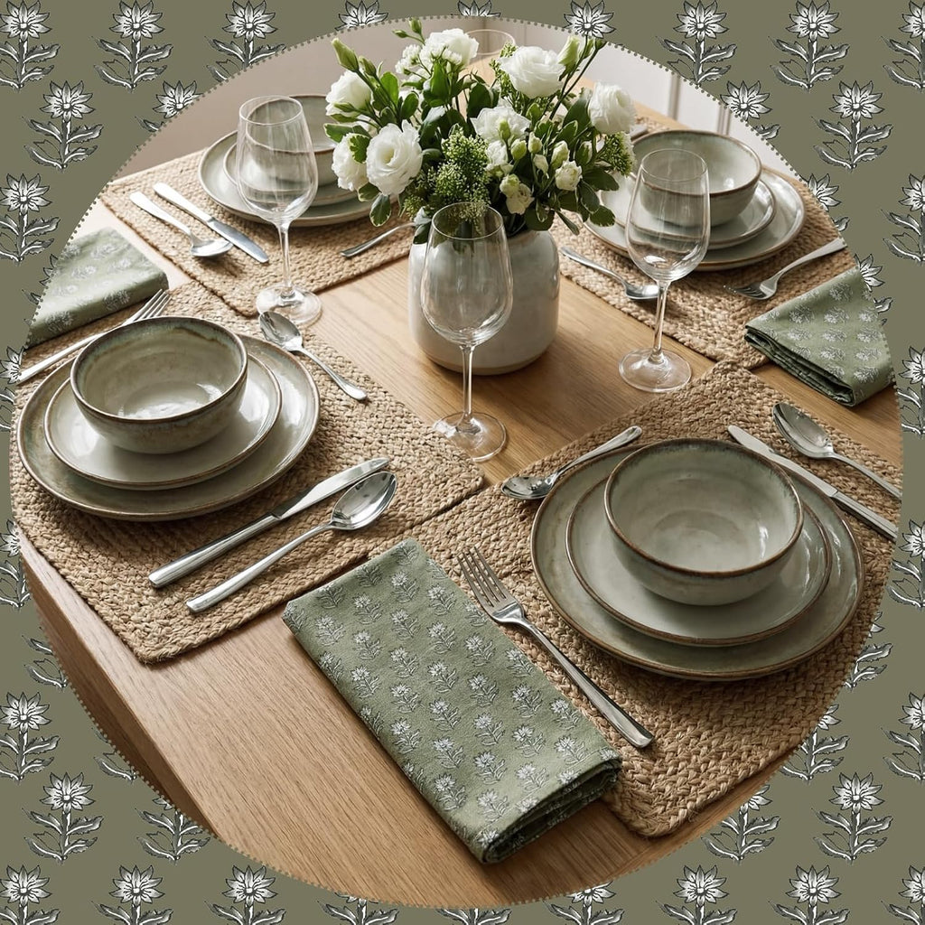 Set of 12 Floral Cloth Napkins Grey Green Linen Cloth Napkins Spring Flower Wildflowers Dinner Napkin 15 x 15 Inch