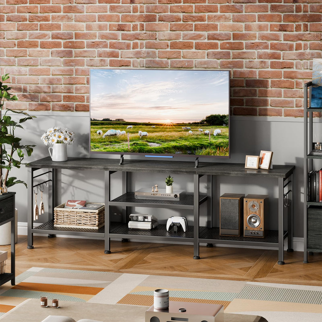 55 Inch TV Stand, Entertainment Center with Shelves, Black Oak