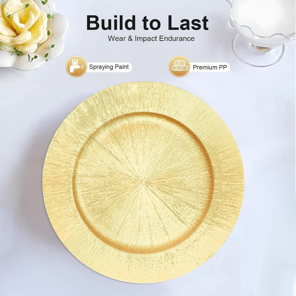 Charger Plates Bulk,13" Round Charger Plates,Plastic Wedding Dinner Elegant Reusable for Table Setting - Set of 50