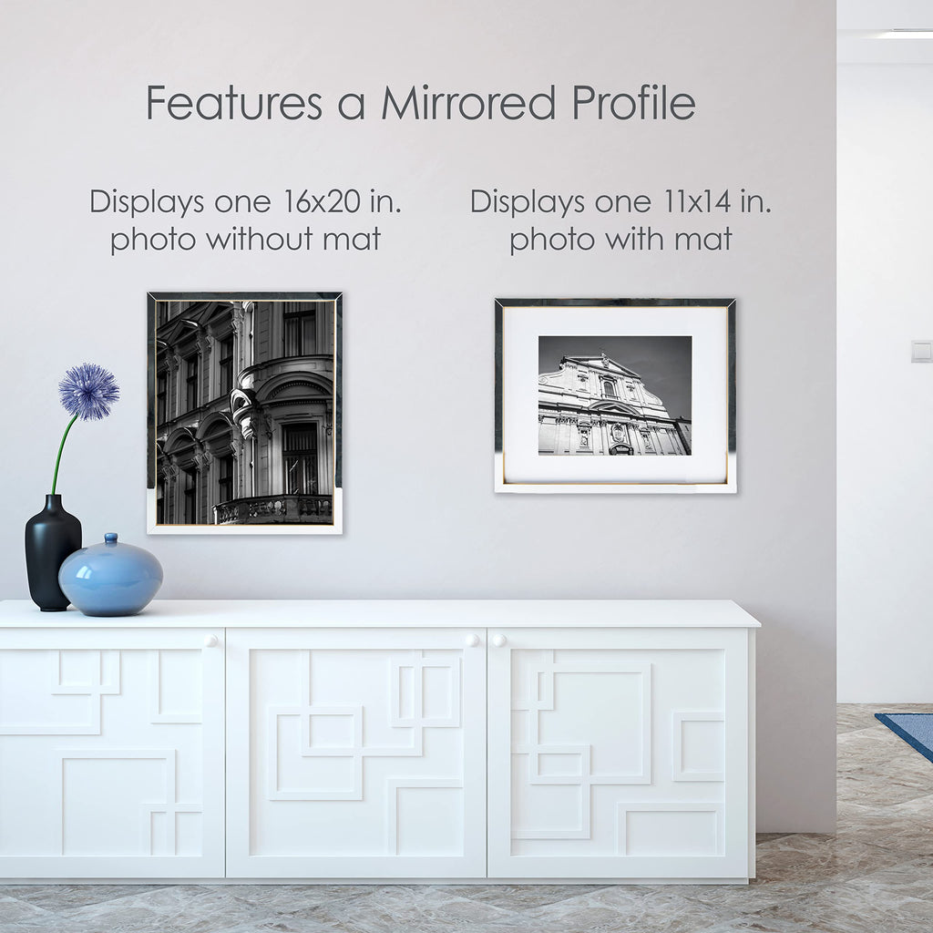 Gold Mirrored 16x20 Matted to 11x14 Picture Frames, Horizontal or Vertica Display
