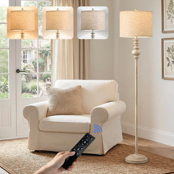 64.25" Farmhouse Floor Lamp with Remote, Dimmable Floor Lamp with Adjustable Color Temperatures, Tall White Standing