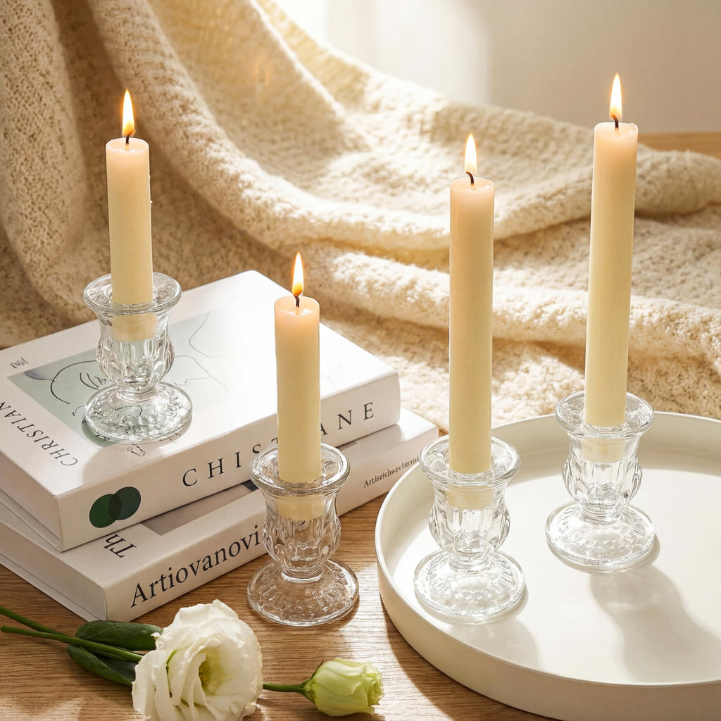 Glass Taper Candle Holders, Clear, Pack of 20