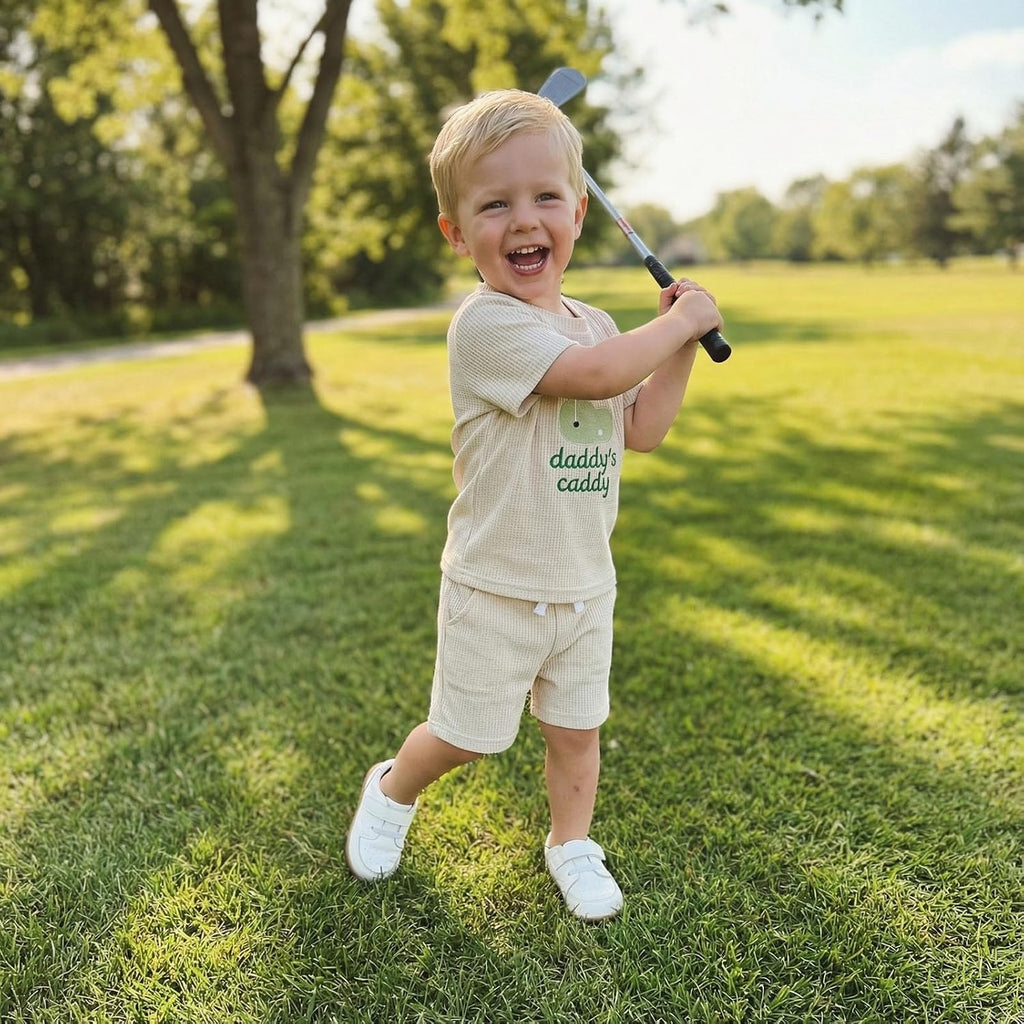 Summer Baby Boy Clothes 6 12 18 Golf Embroidery Waffle Outfit Short Sleeve Tshirt Toddler Shorts Set