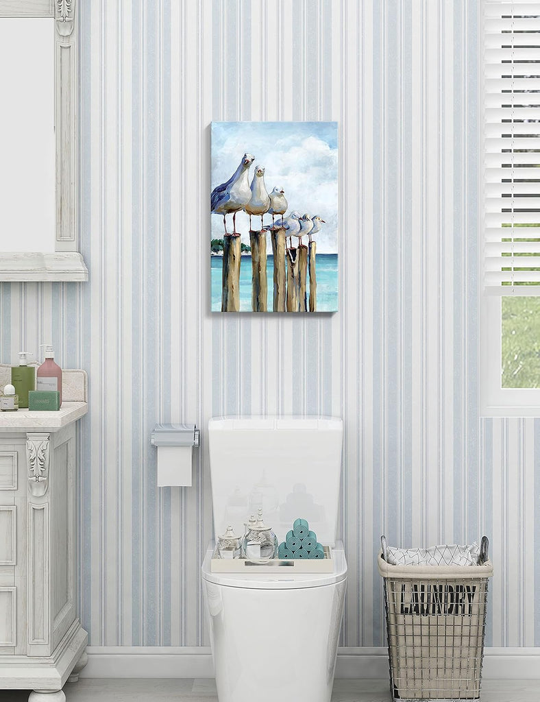 Coastal Seagull Canvas Wall Art , Teal Ocean Beach Sea Birds Canvas Print, Nautical Decor Bedroom Living Room, Ready