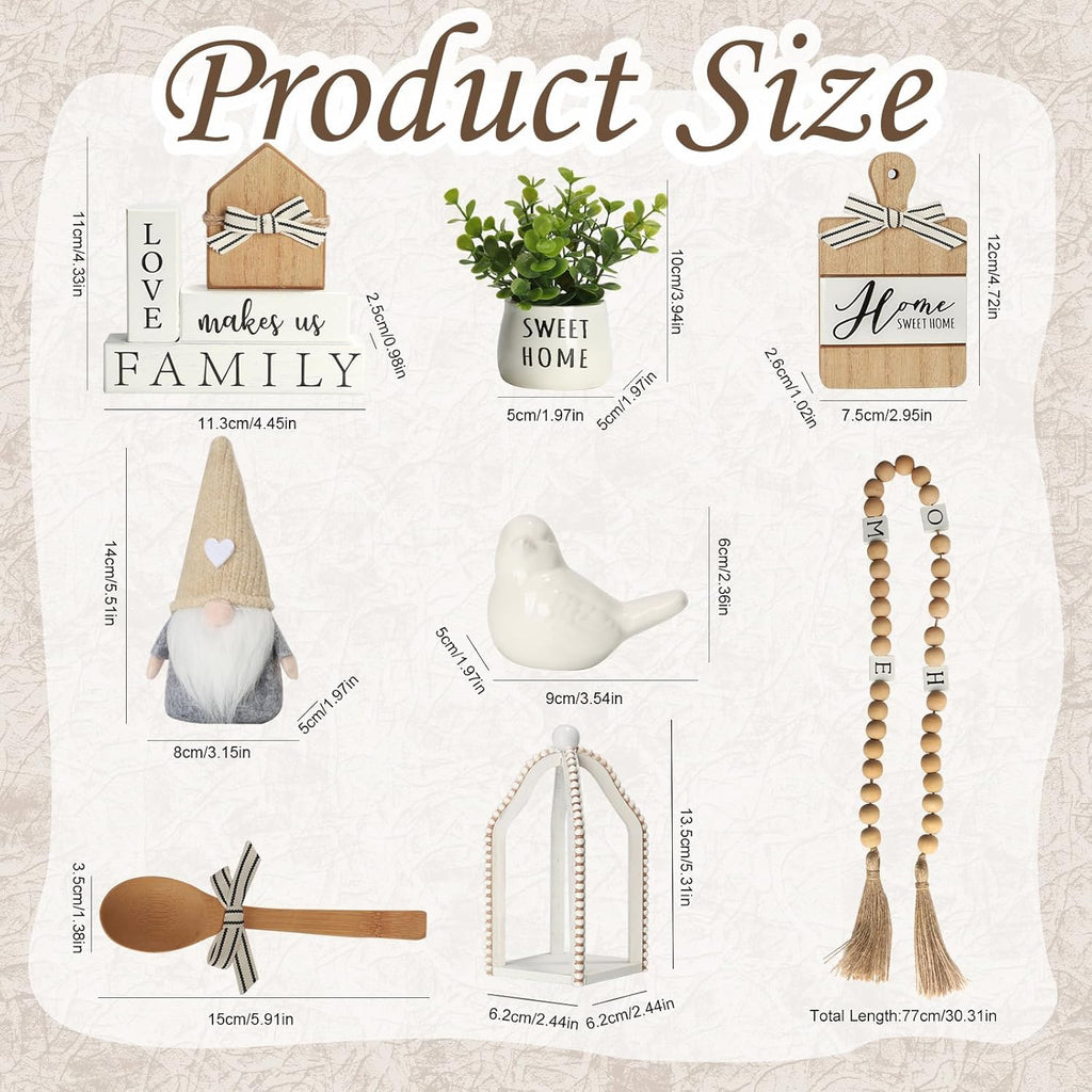 Farmhouse Tiered Tray Decor Set Sweet Home Tabletop Decorations - Set of 8