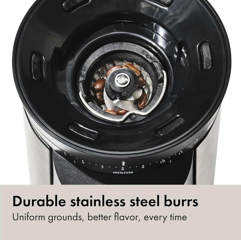 Brew Conical Burr Electric Coffee Bean Grinder - 12 Oz, Silver | Stainless Steel Burrs, One-Touch Automatic, 43 Grind