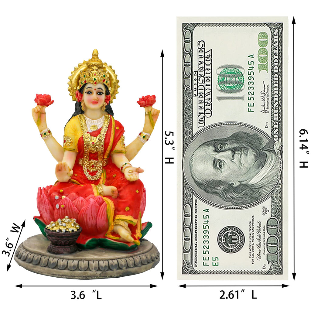 Indian Goddess Lakshmi Statue Figurine - 5.3"H Lakshmi Idols Statue Murti Laxmi Staue Home Office Temple Mandir Pooja
