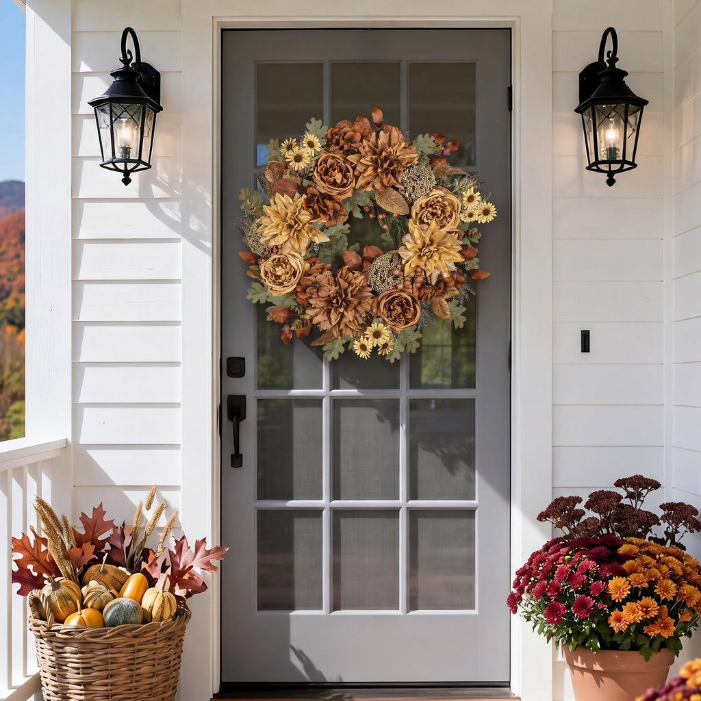 24in Fall Wreaths for Front Door Artificial Autumn Wreath