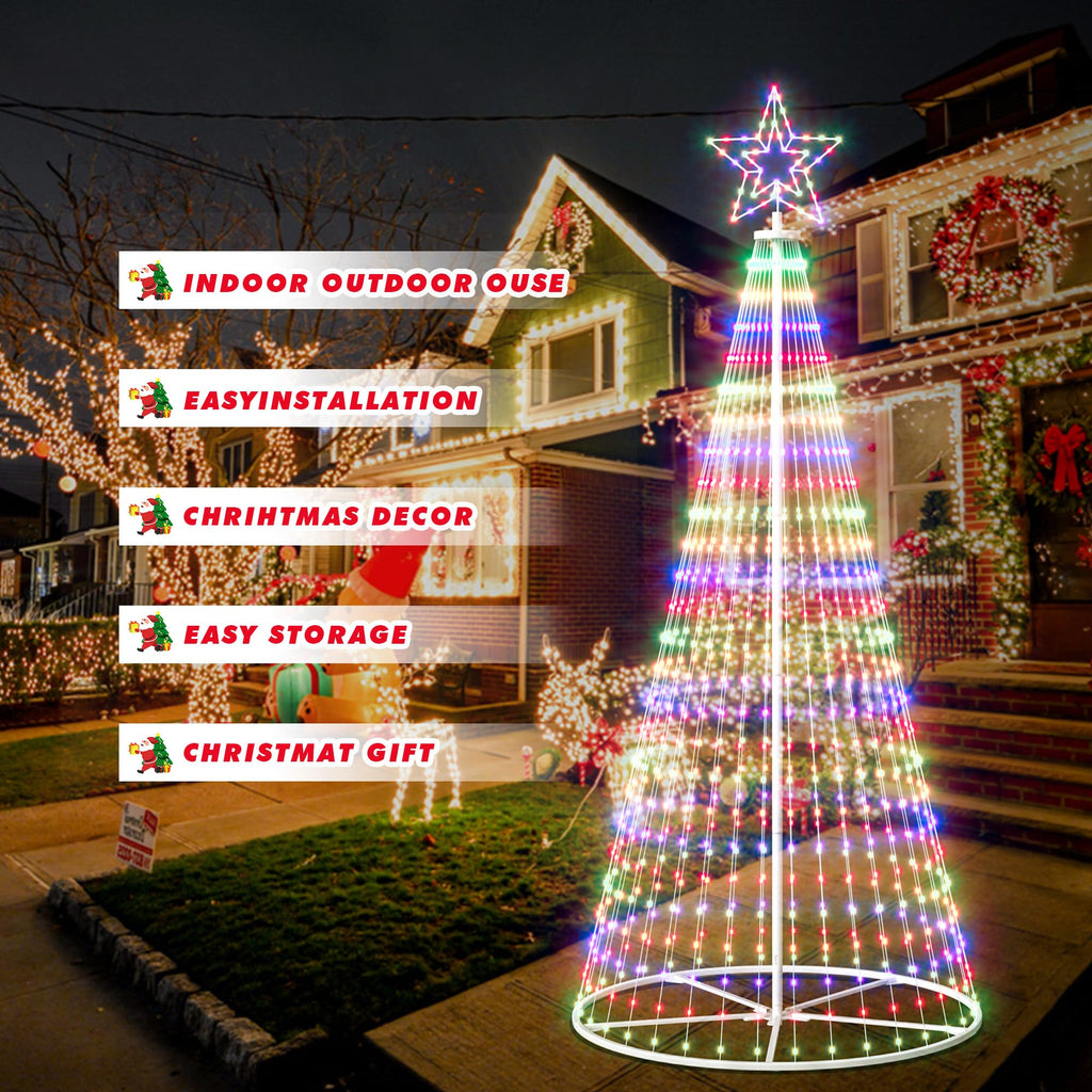 Outdoor Christmas Tree, 12 ft Prelit Christmas Tree, Smart Cone Outside Christmas Trees Light Show, App Control with