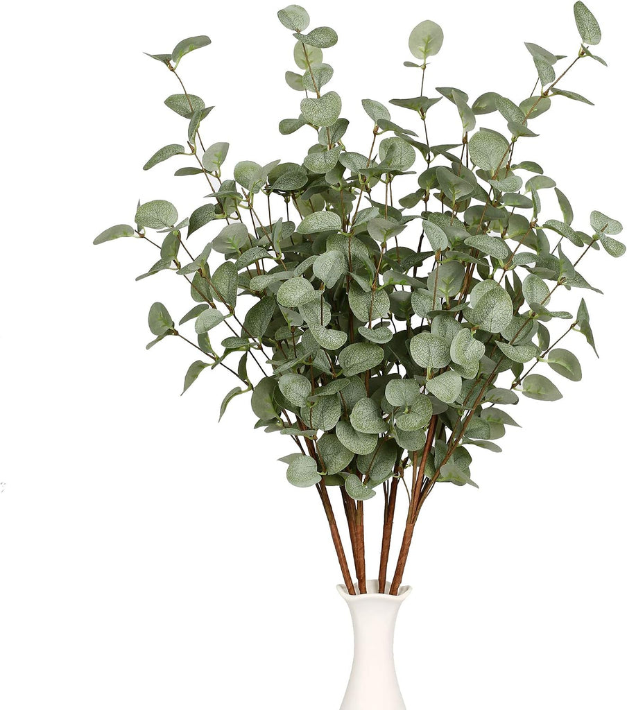 27" Eucalyptus Stems Greenery Stems Eucalyptus Leaf Spray in Green Silk Plastic Plants Floral Artificial Plants - Set of 6