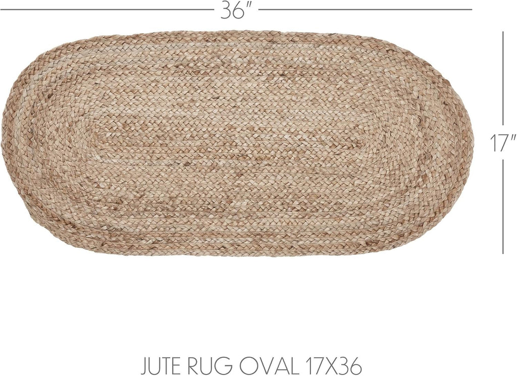 Jute Rug 17x36 w/Pad, Area Rug, Accent Rug, Floor Decor, Braided, Natural Collection, Oval, Natural