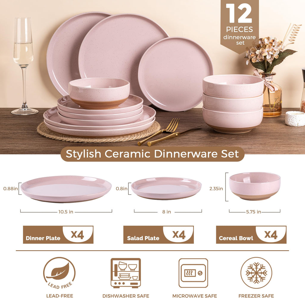 Dinnerware Sets for 4, 12 Pieces Ceramic Plates and Bowls Set
